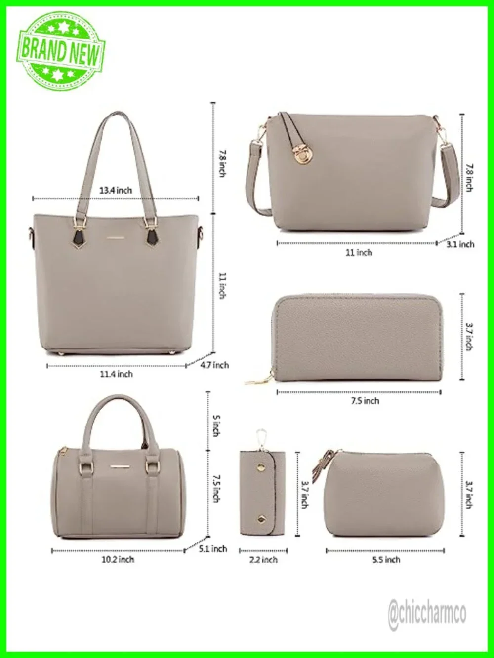 Synthetic Leather Tote Crossbody Satchel Purse Set 6pcs with Clutch Card Holder
